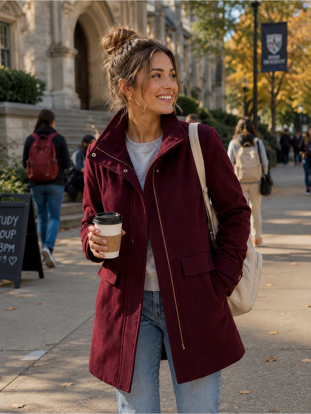 Cole Haan Women’s Pea Coat – Burgundy – Size 8